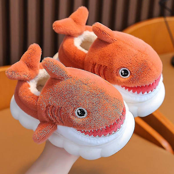 Shark Slippers Skridsikre indendørs bomuldspolstrede sko Bløde vinter bomuldspolstrede sko piger og drenge bomuldspolstrede sko Ny stil som en gave til barnet orange 24-25