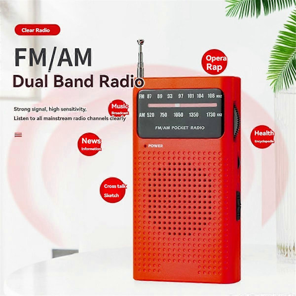 Full-Bånds Liten Bærbar Radio Mini AM FM Pointer Lommeradio for Løping Camping Reiser Analog