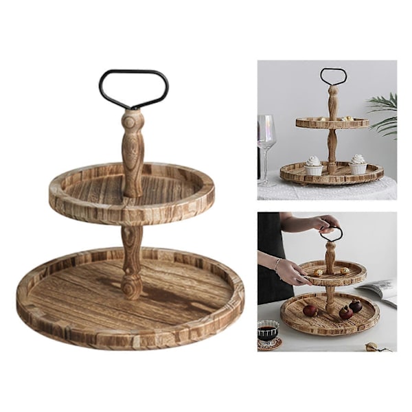 2-lags serveringsbakke frugtskål dessertstand multifunktionelt træ til kaffebar