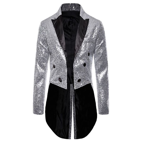Herr Glänsande Paljett Glitter Utsmyckad Kavajjacka Herr Nattklubb Baldräkt Kavaj Kostym Homme Singers Scenkläder Smoking Ny Silver XL