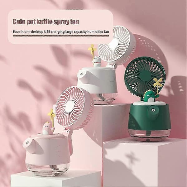 1 stk tegneseriekedel sprayventilator USB-opladning stor kapacitet luftfugter køleventilator