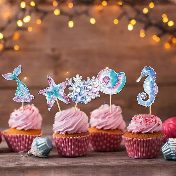 Cupcake-dekorasjoner, havfrue-bursdagsdekorasjoner, temafestutstyr 2set