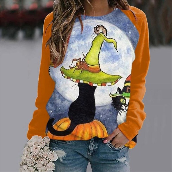 Kvinder Halloween Sweatshirts Græskar Ansigt Dansende Skeleton Skjorte Langærmet Sweater Funny Graphic Pullover style 18 S