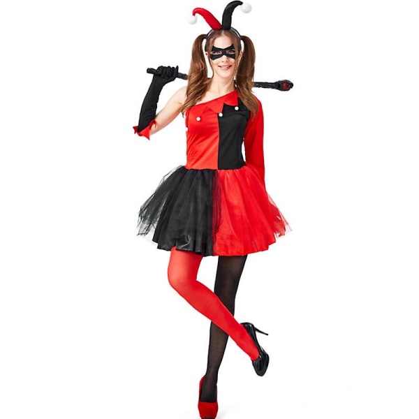 Carnival Halloween Vanhemmille ja lapsille klassinen klovni-asuelokuva Hullu Naughty Harlequin Playsuit Cosplay Fancy Juhlamekko Lady XS