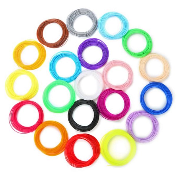 20 ruller PLA Assorterede farver 3D Pen Filament Refills 10,9yd Længde Sikker Udskiftning