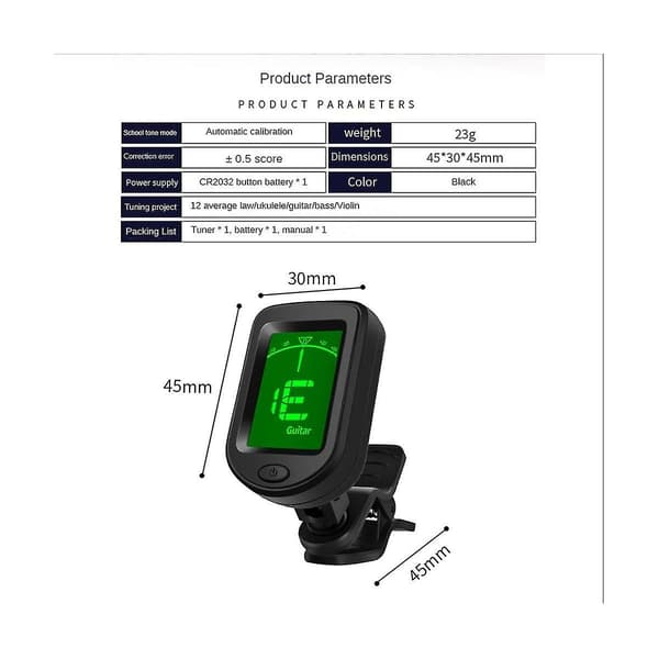 Professionell Clip-on-Stämmare för Akustisk/Elektrisk Gitarr, Ukulele, Violin, Bas & Kromatisk Stämning (2-pack)