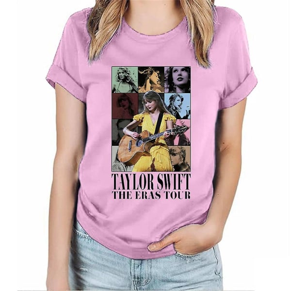Taylor Swift The Eras Tour Printed T-paita Lyhythihainen Pusero Paidat Tee Musiikki Konserttitopit nuorille Aikuiset Naiset Miehet Fanit Swiftie Pink L