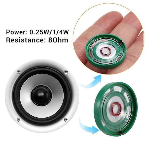 2 stk. 1/4W 0,25W 8Ohm 27mm rund ekstern magnet højttaler, lydforstærker, højttalertilbehør