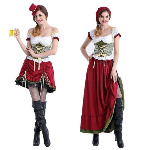 Voksne kvinner Oktoberfest Dirndl-kostyme Bayern Ølfest Karneval Servitørkjole Wench Maid Lolita Skjørt Cosplay Fantasia-antrekk XXL G