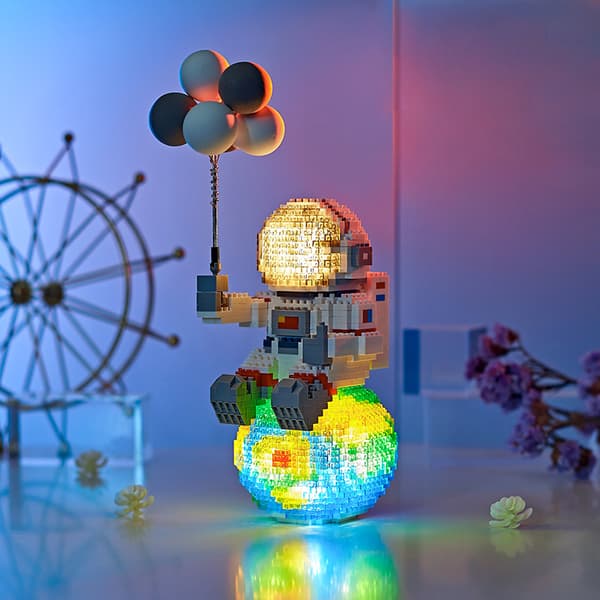 Mikrobyggstenar Astronautfigur LED-lampa Mini Diamant Byggstenar Leksaker Barnpresent A