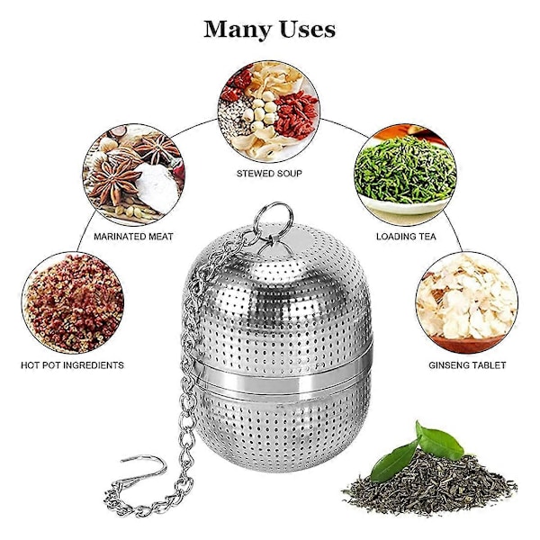 Te-infuser, te-si af rustfrit stål, kugleformet te-si, til te, krydderier og de fleste kopper