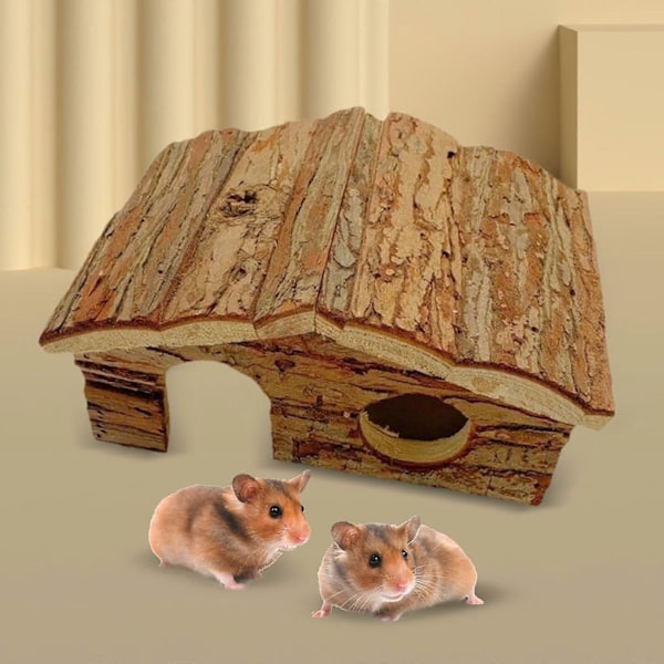 Hamster Trähus Bur Dekor Gömställe Habitat för Möss Syriska Hamstrar Råtta