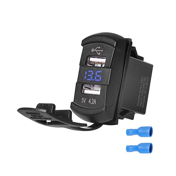 Bådtype modificeret bilbåd RV bådtype dobbelt USB biloplader med LED-lys voltmeter 4.2A Blue screen
