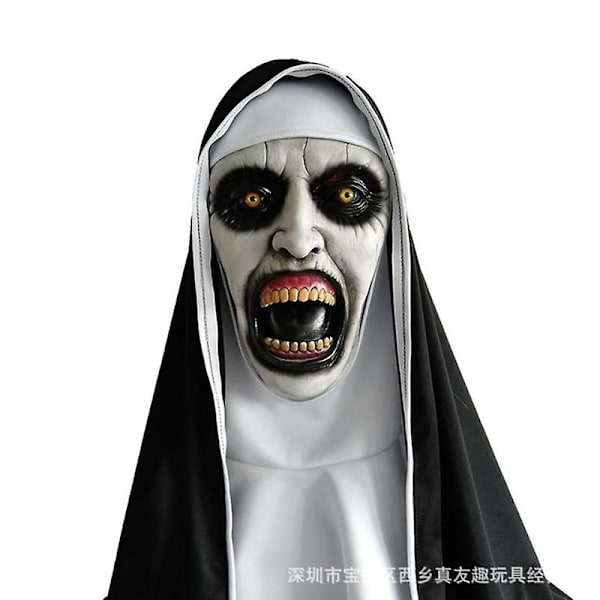 Halloween Skrämmande Nun Mask Trick Skrämmande masker Gummimask Huvudband Live Performance rekvisita Kostym Ansiktsmasker med huvudstycke A
