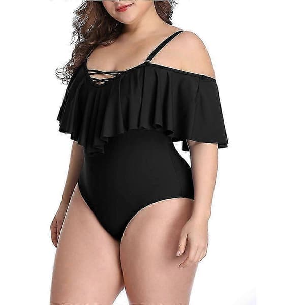 Plus Size Off Shoulder Ettdelt Badedrakt for Kvinner Magekontroll Badeklær