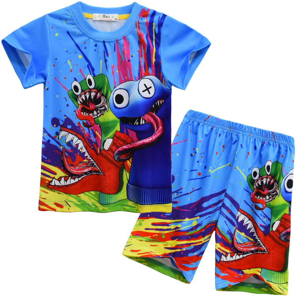 Rainbow Friends 3d-utskrift kortermet t-skjorte bukser dress sommer topper med rund hals for barn Ungdom Gutter style 9 110
