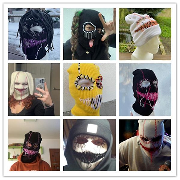 Menn Halloween Balaclava Skremmende kvinner Strikket hette Strikket lue Fest Motorsykkel Sykkel Ski Sykling Kule hodeskallemasker pink