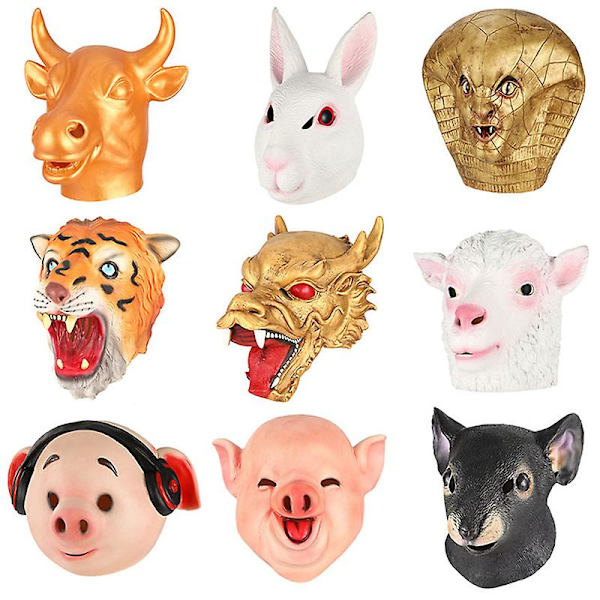 Zodiac Animal Kana Hevonen Koira Possu Tiikerin Pää Kani Naamio Lateksiasu Halloween Maski Rekvisiitta style 7