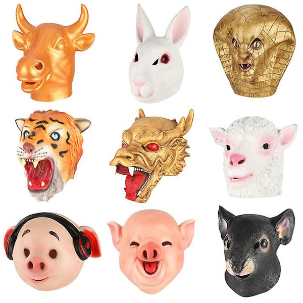 Zodiac Dyr Kylling Hest Hund Gris Tigerhode Kaninmaske Latekskostyme Halloween maskerekvisitter style 10