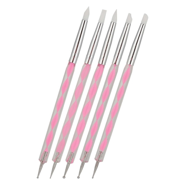 Nagelkonst Prickningspenna Set med 5 Dubbelsidiga DIY Skulpteringsverktyg med Akrylhandtag i Rosa