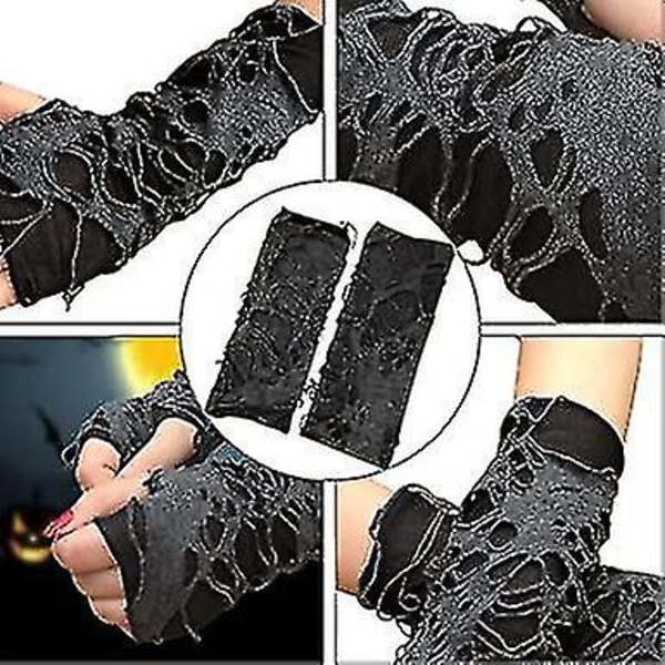 1 par Halloween fingerløse hansker Spider Web blondehansker svarte punkhansker til halloween fest Fancy dress tilbehør