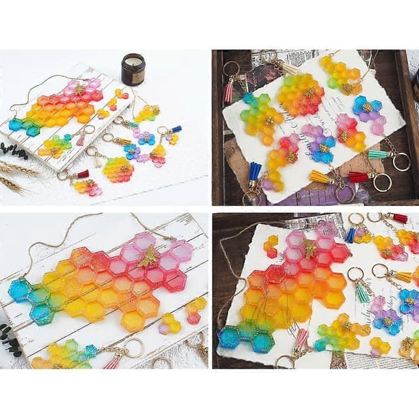 Honeycomb Dør Listing Nøgleringe Form DIY Epoxy Håndværk Nøglering Smykkeform