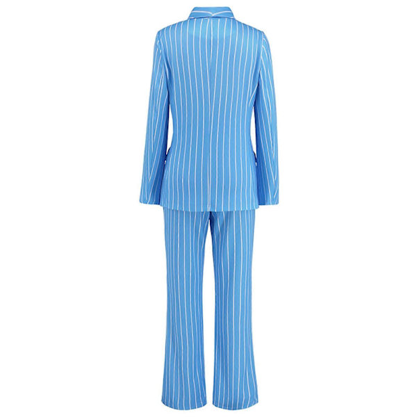 Dam 2-delad Kavajkostym Långärmad Öppen Kavaj Byxset Casual Randig Arbete Kontor Business Outfits  rosröd XL