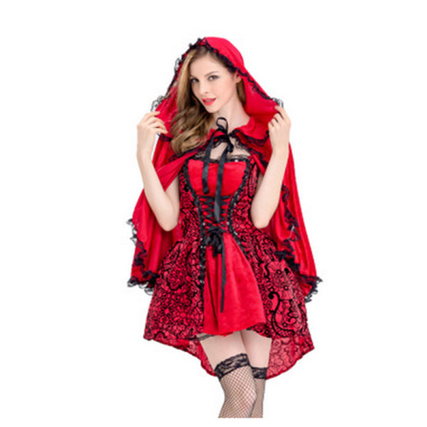 Halloween Gothic Rødhætte-kostume, Cosplay-kostume, Scene-nederdel og Cape XL