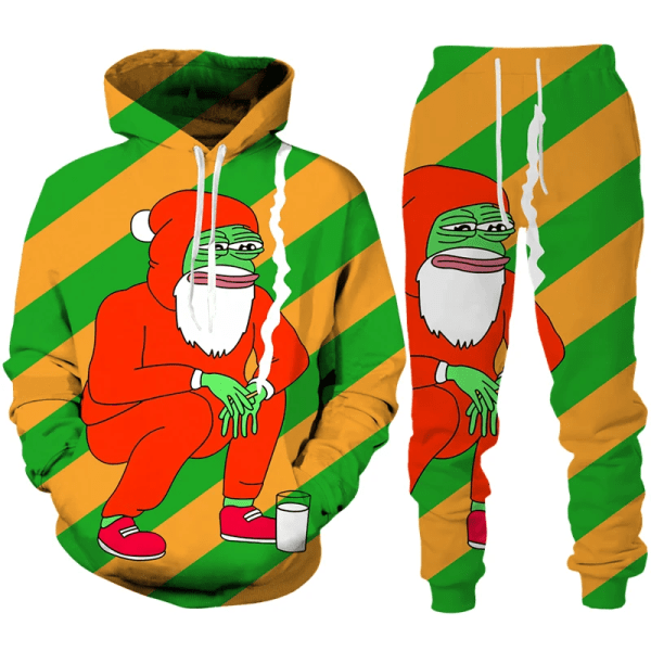 Julemanden Santa Claus 3D Print Mand Kvinde Hoodie + Bukser 2-delt Sæt Nytårsferie Fest Casual Oversized Trøje Tracksuit Sæt style 9 L