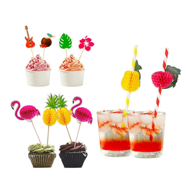 90x Cupcake Topper Tannpirkere og Sugerør Tre Grillspyd for Borddekking Fest