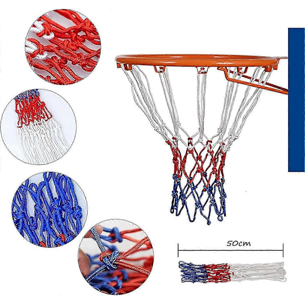 Sett med 2 profesjonelle basketballnett, erstatningsnett for basketball, nett for basketballkurv, basketballkurv, 3 farger, nett for basketballkurv, utendørs