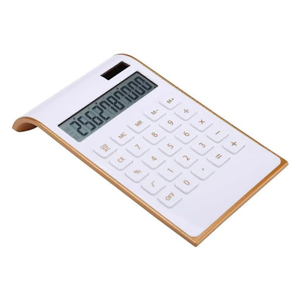 Dobbelt Strømforsynet Bordregner, Solenergi, 10 Cifre, Vippet LCD-display, Hældende Design, Hvid (Slim2)