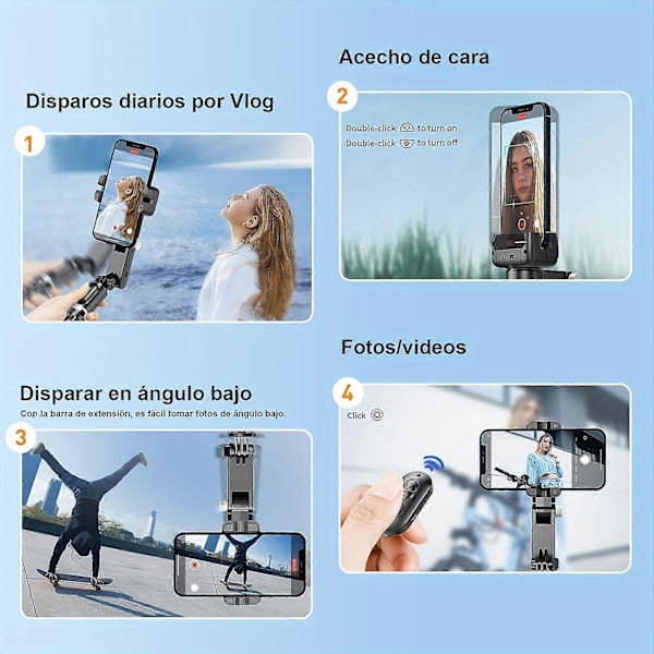 Smarttelefonens universalledsstabilisator, KOSCHEAL 2-axlig automatisk ansiktsspårande selfiestick med stativ