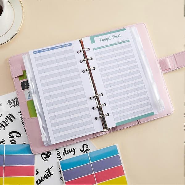 Budget Planner A6 PU Læder Organizer Binder til Økonomisk Budgettering Pengebesparende Mappe