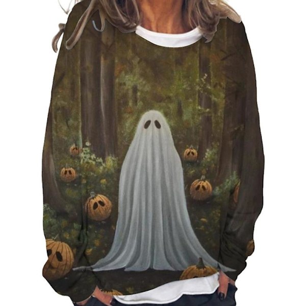 Ghost Sweatshirt Kvinner Halloween gresskarskjorter Morsom nyhet Grafiske T-skjorter Langermede høstskjorter style 4 L