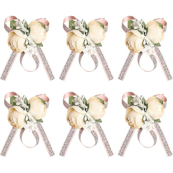2023 - Håndleddsblomst Rose Bryllup Håndleddsblomst 6 Stykker Vintage Bryllupsblomst Håndleddsstropp Armbånd (ShiKai)