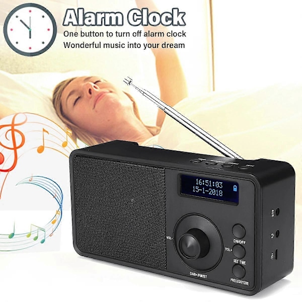 Kannettava + Digitaalinen Radio Langaton Bluetooth Stereokaiutin LCD-näyttö Ulkokäyttöön Kuuloketuki Hälytys