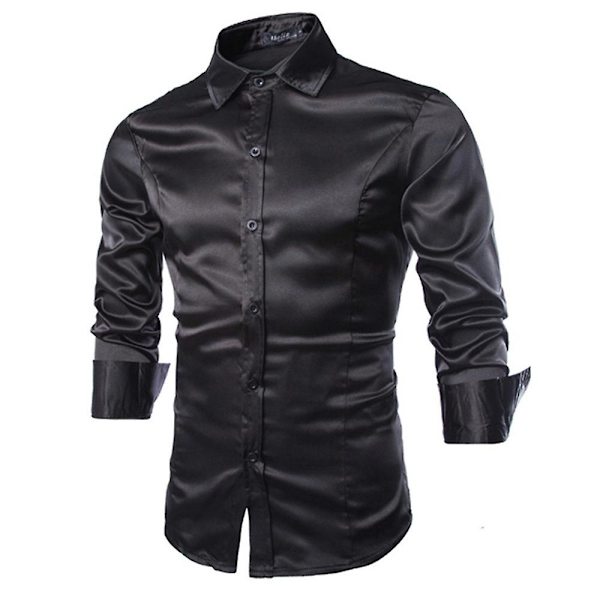 Miesten ylellinen mekkopaita Slim Fit Casual Form Dance Party -muodolliset paidat Black M