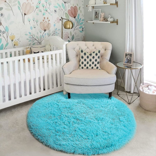 Tflycq Blush Round Teppe For Soverom, Fluffy Circle Teppe 4'x4' For Barnerom, Furry Teen For Tenåringsjenter Rom, ragget Sirkel Teppe For Barnehage Rom, fuzzy P