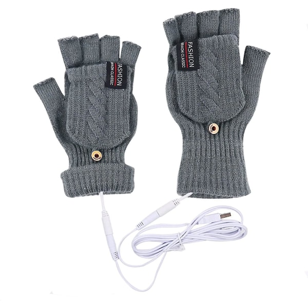 Termisk opvarmede handsker til mænd, kvinder, opvarmede vanter Usb elektriske håndvarmere Genopladelige, vaskbare, fulde og halve hænder, varme handsker til indendørs eller udendørs Gray