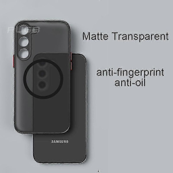 Iskunkestävä Mattapintainen Armor-kotelo Magsafe-lataukseen - Yhteensopiva Samsung Galaxy S23/s22 Ultra Plus/s21 Fe -puhelimien kanssa, magneettipidike, läpinäkyvä suojus