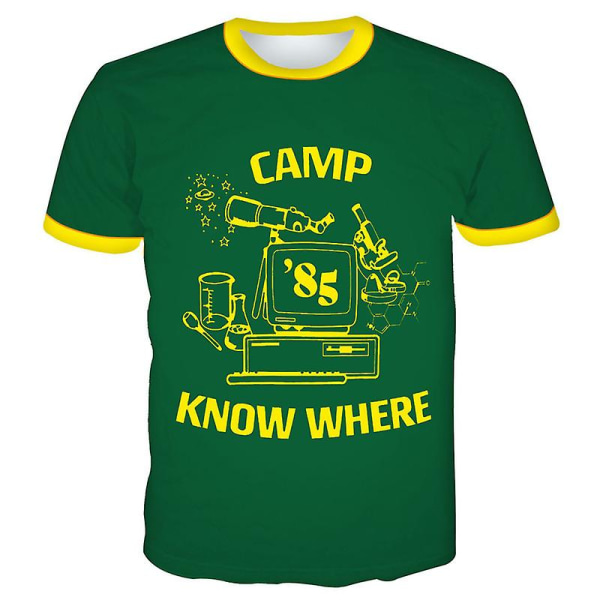 Stranger Things Sæson 3 Dustin Kortærmet T-shirt Camp Know Where Print Crew Neck Tee Voksne Mænd Kvinder Casual Toppe M