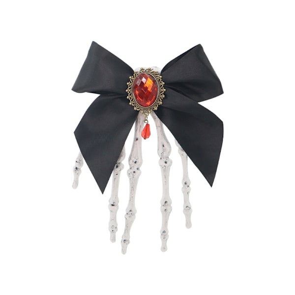 Halloween Gotisk Vintage Skelett Hand Hårnål Black bow + ruby