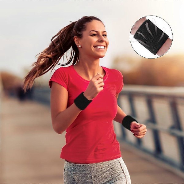 Pieces Svart Sportarmband 8 * 8 cm Svamparmband Handledsstöd Tennis Svettband Handledssvettband Svettarmband Absorberande Bomullsarmband för Gym