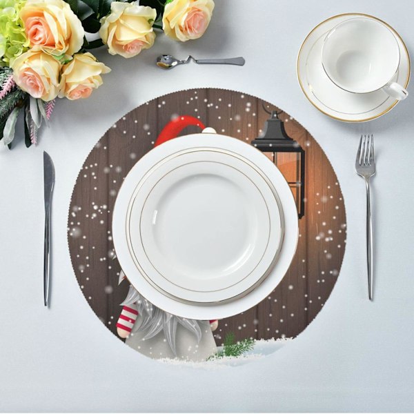 Joulupukki Lumihiutale Pyöreät Tabletit Liukumaton Pestävä Polyesteri Pöytätabletit 4 kpl:n setti Lämmönkestävät Tabletit K:lle