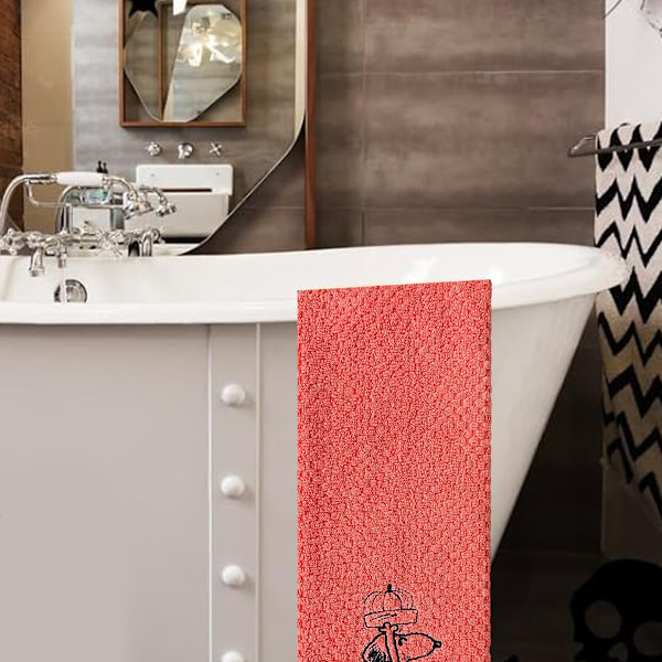 4 stk Halloween Håndklær Bomull for Baderom Sett Broderi 70*40cm Spøkelse Hodeskalle Skjelett Kjøkkenhåndklær Edderkopp Gresskar for Knask eller Knep Bord Style 4