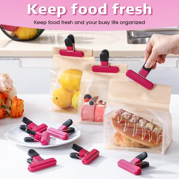 20 stk. - Matposeklyper - Forseglingsklype - Kraftige matposeklyper i plast - Med solid lukking - For matoppbevaring - 7,7*6,5 cm - Rosa