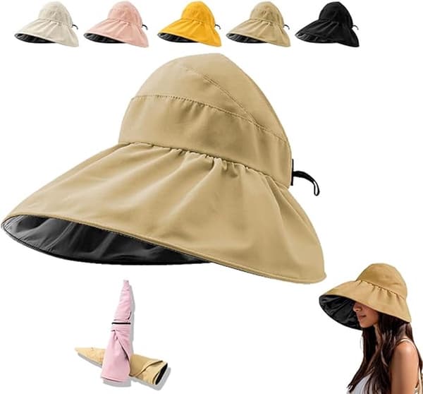 Solskærm - Solhat - Strandhat - Solhatte til kvinder - Udendørs solhat med UV-beskyttelse - hul top - 63 cm