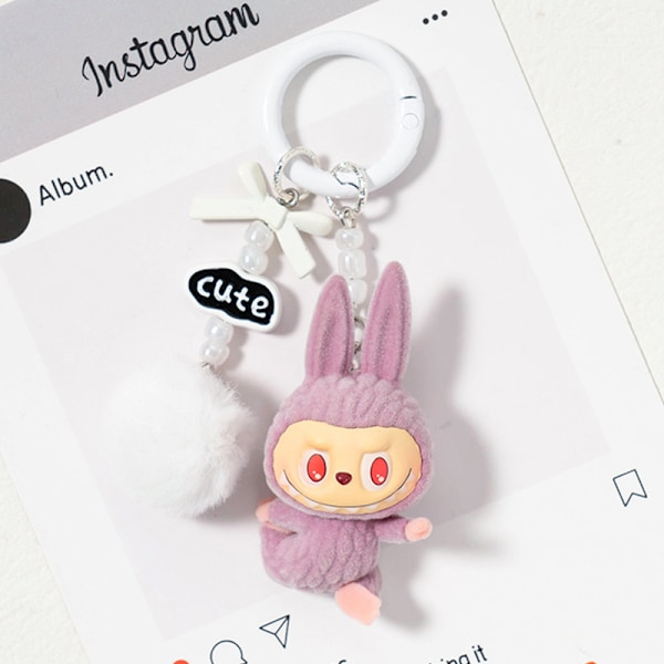 Söpö Mini Labubu Avaimenperä Sarjakuva Luova Kolmiulotteinen Nukke Opiskelijan Koululaukun Riipus Auton Avaimenperä Miehille ja Naisille Lahja ——MA Rose red