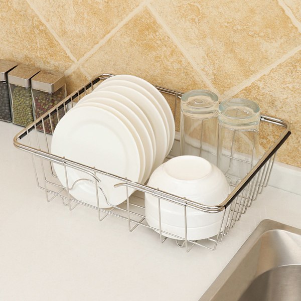 Dish Rack for Sink – Adjustable Stainless Steel Mesh Basket